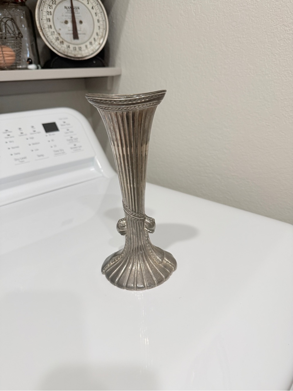 Vintage Silver Fluted Bud Vase with Rope Bow Design - Picture 8 of 15